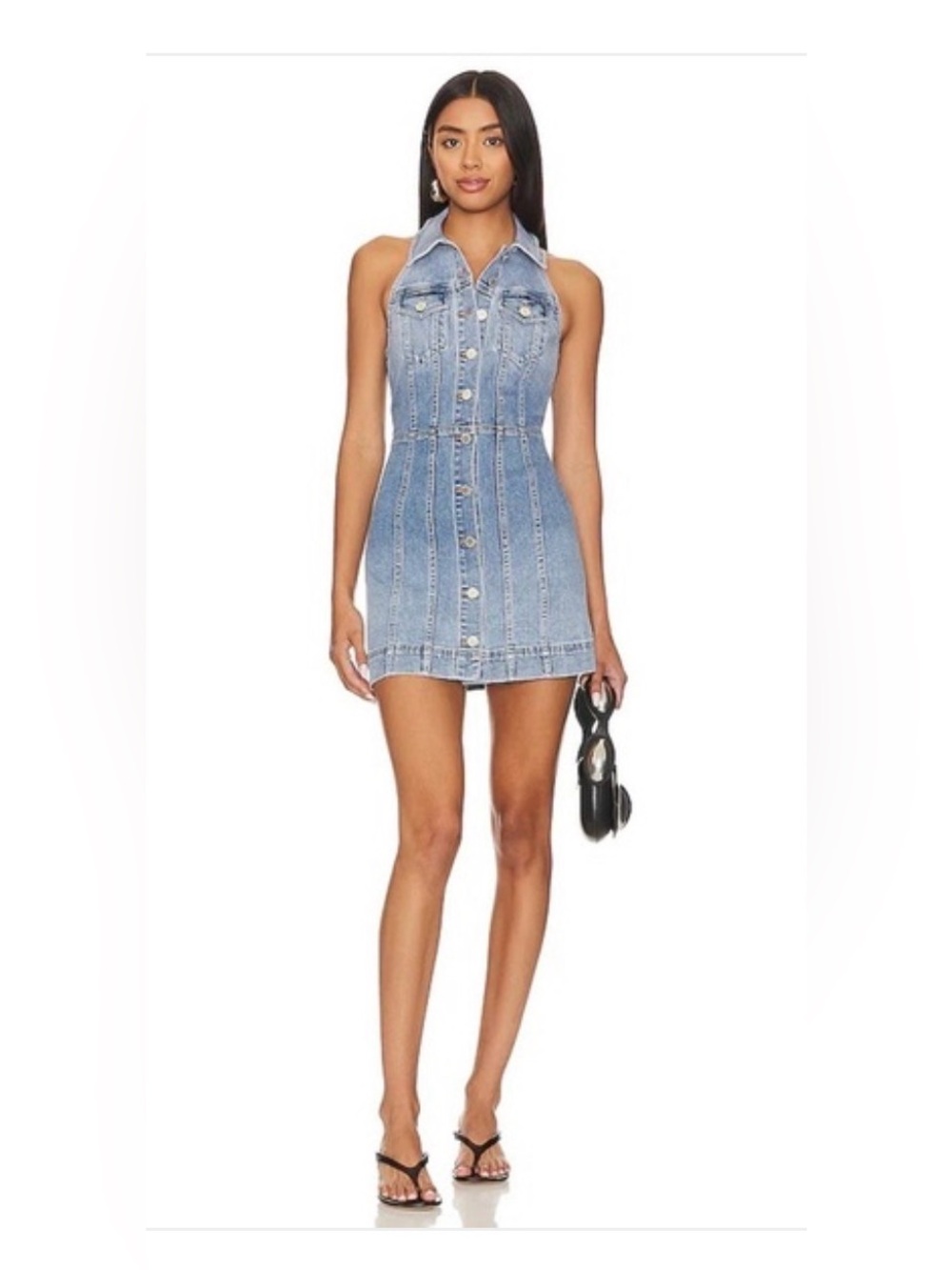 House of Harlow Light Blue Denim Halter Dress